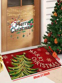 1pc New Christmas Tree Doormat, Suitable For Living Room, Bedroom, Indoor - Machine Washable - Flannel Material, Delicate Wrap, Skin-Friendly, No Pilling, Water-Resistant Easy Care, Odorless - Ideal For Home Decor, Room Decor, Living Room Carpet, Bedroom Carpet, Bathroom Carpet, Kitchen Carpet, Area Rug, Hotel Decor - Area Rug, All Season Use.
