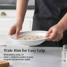 Soup And Pasta Bowls Set Of 4, White Porcelain Wide Rim Salad Plates, 20 Ounces, Microwave Dishwasher