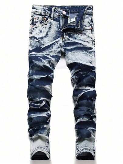 Jeans dritti con lavaggio consumato e texture terrosa per ragazzi adolescenti alla moda