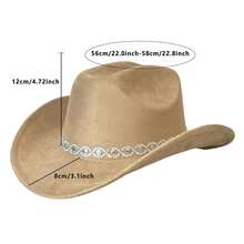 Rhinestone Cowboy Hat For Women, Summer Hats For Women Fashion Western Cowgirl Hats, Elegant Wide Brim Fedora Cap For Party & Daily - 卡其色 - 查看 7