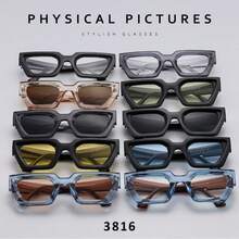 1副厚框几何图案复古休闲波西米亚街头优雅可爱眼镜，男士厚框方形镜架，百搭经典厚框方形镜架，适合驾驶、街头风格 - 彩色 - 查看 2