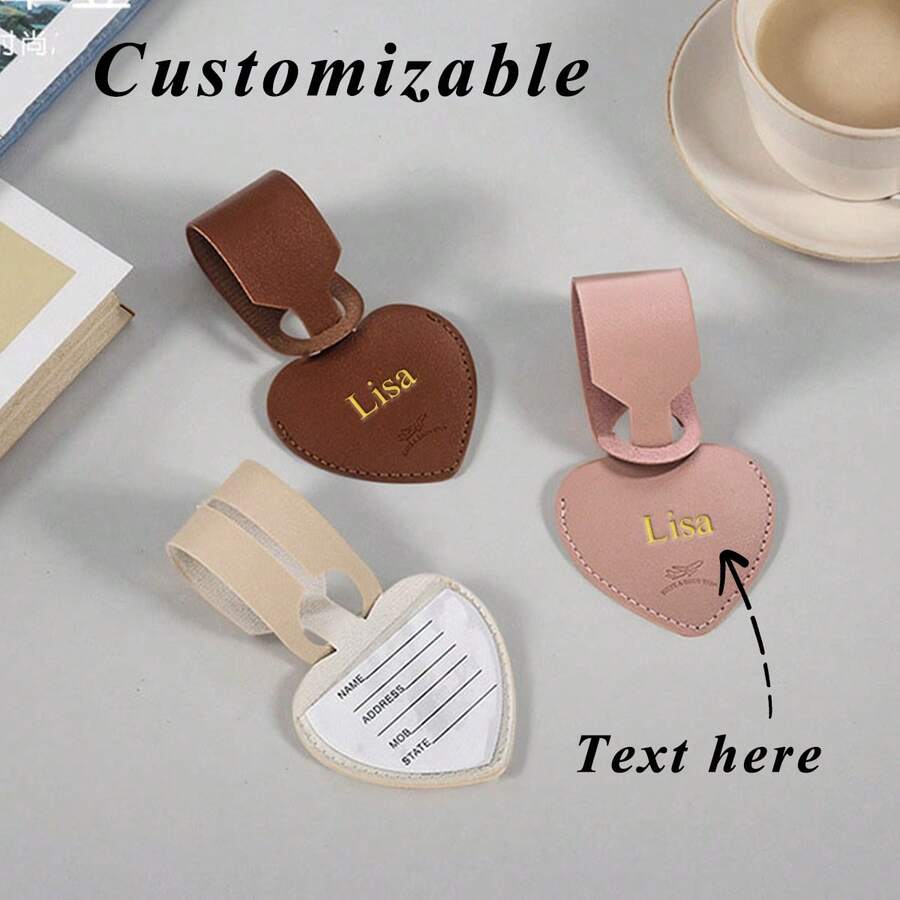 1pc Creative Heart-Shaped Boarding Pass Luggage Tag, Writable Leather Luggage Tag, Advertising Gift, Boarding Information Tag, Personalized Customization, Name Design, Letter Upper And Lower Case Tags, Flip Tag, Anti-Loss Luggage Tag, Christmas Gift, Saudi National Day Gift, Customized Exclusive Gift For Loved Ones, Family And Friends,New Year Glamour - Multicolor - View 1