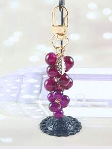 Resin Transparent Beaded Grape Pendant New Creative Student Schoolbag Decoration Keychain Gift, Decorative Accessories Fruit Decoration Bag Chain Pendant Bag Extender Replacement Extension Chain With Chain Pendant Amethyst Grape Protective Cover Pendant New Ins Creative Student Schoolbag Decoration Keychain Gift,