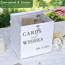 White Acrylic Wedding Card Box With Slot & Lock - Large Capacity For 300+ Cards, Elegant Decor For Reception, Party, Birthday, Baby Shower, Graduation - 白色 - 查看 8