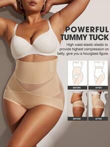 1 件女式高腰无缝塑身衣，舒适束腰收腹塑身裤 - 杏色 - 查看 6