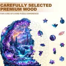 水晶矿景观 - 木制拼图，不对称动物形状木制拼图玩具，独特的派对游戏礼物，装饰艺术画，桌面魔术拼图，独特的儿童益智拼图，节日礼物，适合成人，万圣节礼物，圣诞节礼物，生日礼物（2D 拼图） - 彩色 - 查看 5
