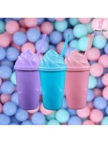 KIT 10 - COPO ACRÍLICO LISO 300ML COM TAMPA CHANTILLY E CANUDO - PARA FESTA, PERSONALIZAÇÃO, ANIVERSÁRIO - Laranja Neon Translúcido - Visão 4