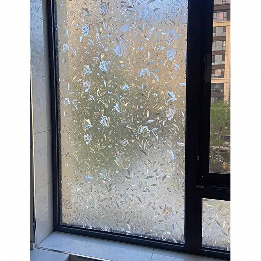 PET matte Fensterfolie zur Wärmerückgewinnung, Regenbogen-Fensteraufkleber, abnehmbare 3D-Buntglas-Fensterfolie für Büro, Badezimmer, Küche - Silber - Übersicht 1