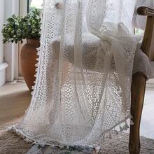 Sutuo Home White Crochet Boho Curtain 96 Inches Long, Sheer Lace Handmade Tassels Knitted Window Treatment Vintage Rustic Bohemian Farmhouse Drape For Bedroom Rod Pocket 1 Panel 59" W X 96" L - 白色鉤針編織59寬x96公升1包 - 查看 3