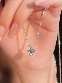 Fashion Sparkling Necklace And Earrings Set With Round  Pendant, 925 Silver Plated - Bạc - Xem 7