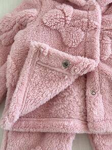 2 Stücke Baby Mädchen Plüschjacke mit Schleifen Dekor & Bärchen Ohren Hut, und Plüschhose, dick für drinnen & Outdoor, Herbst/Winter