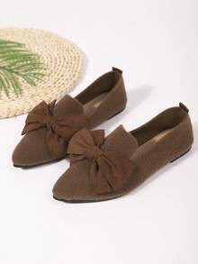 Sapatilhas Femininas Respiráveis de Cor Sólida, Elegantes e Fashionistas para Uso Diário, Bico Fino com Laço, Escritório, Férias, Primavera/Verão/Outono