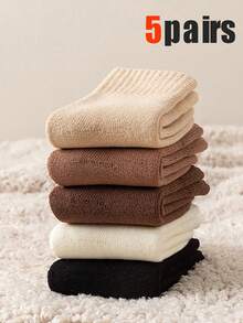 5/10 Pairs Kids Thermal Fleece Socks, Warm & Versatile For Autumn/Winter, Unisex Mid-Calf Socks For Boys & Girls, Suitable For Ages 1-3, 4-7, 8-12, Teens