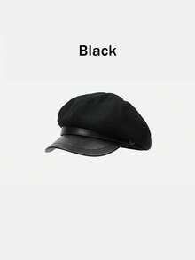 1pc Retro Octagonal Cap, Fabric With Leather Brim, Korean Style, Versatile, Fits Large Head Circumference, Japanese Painter Cap