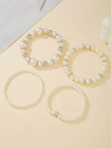 4 peças/conjunto Pulseiras Elásticas com Espaçadores de Contas em Forma de Coração de Pérola Falsa CCB, Adequadas para Presentes e Uso Diário, Adolescentes