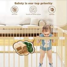 Jimberbay Foldable Wooden Baby Playpen - 8 Panel Large Playard With Reliable Locking Gate, Adjustable Design For Home Use, 57"X57"X24" (CPC Certified) - Màu be - Xem 5