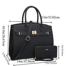 ZENG Classic Large Women's PU Leather Tote Handbag With Matching Zip Wallet, Elegant Structured Purse With Lock Top Handles & Detachable Shoulder Strap For Work, Office, Travel, And Everyday Use - 黑色 - 查看 2
