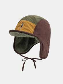 1pc Contrast Color American Cartoon Embroidered Winter Trapper Hat, Thick Warm Ear Protection Fleece Aviator Pilot Cap Autumn Decor - A - View 16