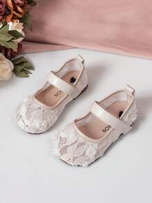 1 Pair Girls' Mesh Embroidered Heart & Rhinestone Lattice Design Flat Hollow Slip-On Shoes, Cute Princess Style, Fashion, Soft & Lightweight, Round Toe, Closure, Matching Mom's Size, Suitable For 2-14 Years Old Girls, All Seasons, Party, Holiday - 白色 - 查看 4