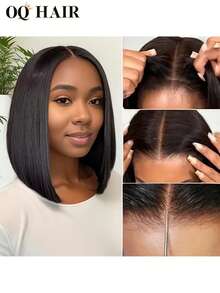 OQ 13x4 Lace Front Wig, Upgraded Straight Bob Wig, 180% Density, 8-16 Inch Pre-Plucked Hairline Lace Front Wig, Natural Color, 100% Human Hair, Glueless, No Glue, No Decoration, Halloween Wig, Christmas Wig, Y2K Style Wig, Christmas Gift, Women Hair Accessory, 100% Human Hair, Daily Wear, Fast Shipping - SNatural - View 3