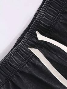 Washed, Modelo Wheat Liquid Bread Pattern Print, Refreshing Summer Men's Comfortable Shorts For Outdoor Sports, Loose Fit Elastic Waistband, Moisture Absorbing And Breathable Sweat Wicking - màu đen - Xem 3