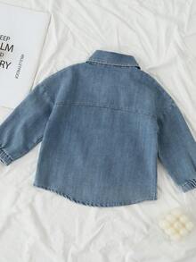 Timzgo 男童秋季长袖牛仔衬衫,百搭休闲洗水牛仔夹克,适合小男孩户外穿着 - 藍色 - 查看 7