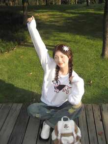 2025 Summer New Cotton T-Shirt Long Sleeve Cotton Holiday Pattern Long Sleeve Crew Neck Couples Wear Small Shirt Jacket