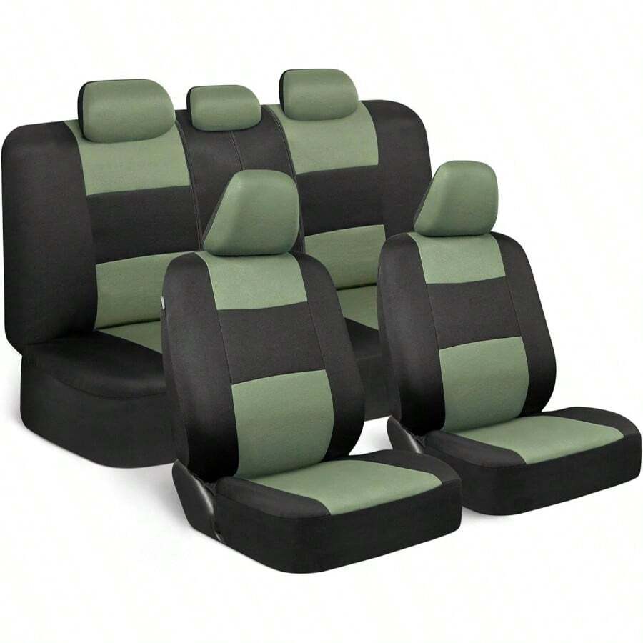 PolyPro Car Covers Full Set In Gray On Black, Front And Rear Split Covers, Easy To Install Car Seats Cover Set And Accessories Auto Trucks Van SUV - Gray - Green - View 1