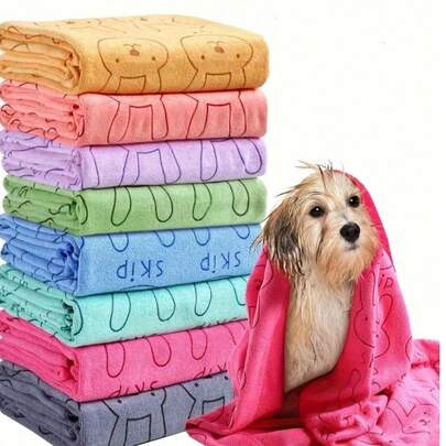 2条/1条超强吸水超细纤维狗毛巾 - 速干宠物美容浴巾，柔软卡通印花设计，适合小型至大型犬，可手洗。
