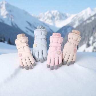 1 Pair Women's Professional Ski Gloves - Thick Fleece Windproof Cold-Proof Outdoor Skiing Warm Gloves, Bicycle Riding Anti-Cold Gloves, Non-Slip Palm, Touchscreen Compatible