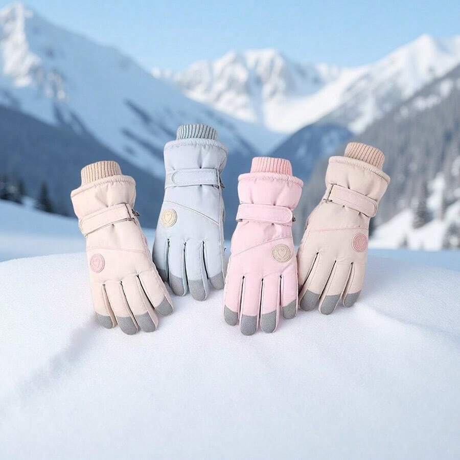 1 双女士专业滑雪手套 - 加厚羊毛防风防寒户外滑雪保暖手套、自行车骑行防寒手套、防滑手掌、兼容触摸屏 - 彩色 - 查看 1