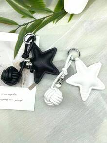 1PC Five-Pointed Star Key Chain, Star Shaped Keychain, Handmade Pentagrams Pendant Key Chain, Leather Star Pendant Versatile Bag Charm Phone Case Camera Key Chain, Leather Pentagram Woven Ball Pendant Christmas Gift