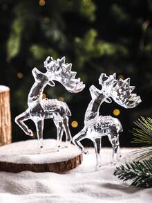 1pc Acrylic Reindeer Figurine, Christmas Desktop Decor, Creates Wintery Wonderland Atmosphere, Suitable For Living Room, Bedroom, Fireplace Mantel And Other Central Decoration For American Holiday Party - Multicolor - View 8
