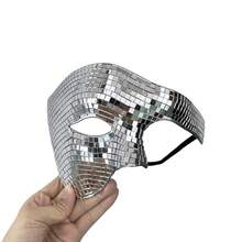 Masquerade Half Face Covering Glitter Mirror Facewear Disco Ball Party Props For Adults - 銀色 - 查看 3