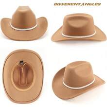 Classic Western Felt Cowboy Hat With Wide Brim For Outdoor Use - 1 Pack Style 7: Camel With Rhinestones Hatband - View 7