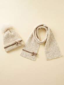 1 Set Kids Cute Bow Pattern Hat + Scarf, Toddler Infant Knitted Pom Pom Hat And Scarf Set, Suitable For Daily Use - Multicolor - View 10