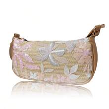SLANGO Sparkling Floral Embroidered Crossbody Bag - Women's PU & Sequin Underarm Shoulder Purse, Fashion Bohemian Flower Handbag - 粉色 - 查看 2
