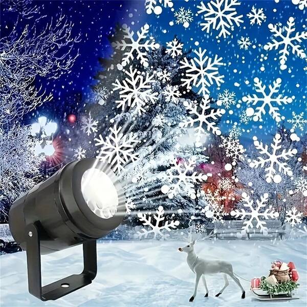 1pc Christmas Snowflake Projector, USB Powered Rotating Snowflake Pattern LED Projection Light, Festive Atmosphere, Perfect For Home, Garden, Christmas, Easter, New Year, Party Decoration