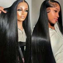 NATAN 180% 密度 Remy 真人发蕾丝前假发，巴西直发波波头款式，自然逼真蕾丝前假发，女士款 - 自然色&黑色系 - 查看 10