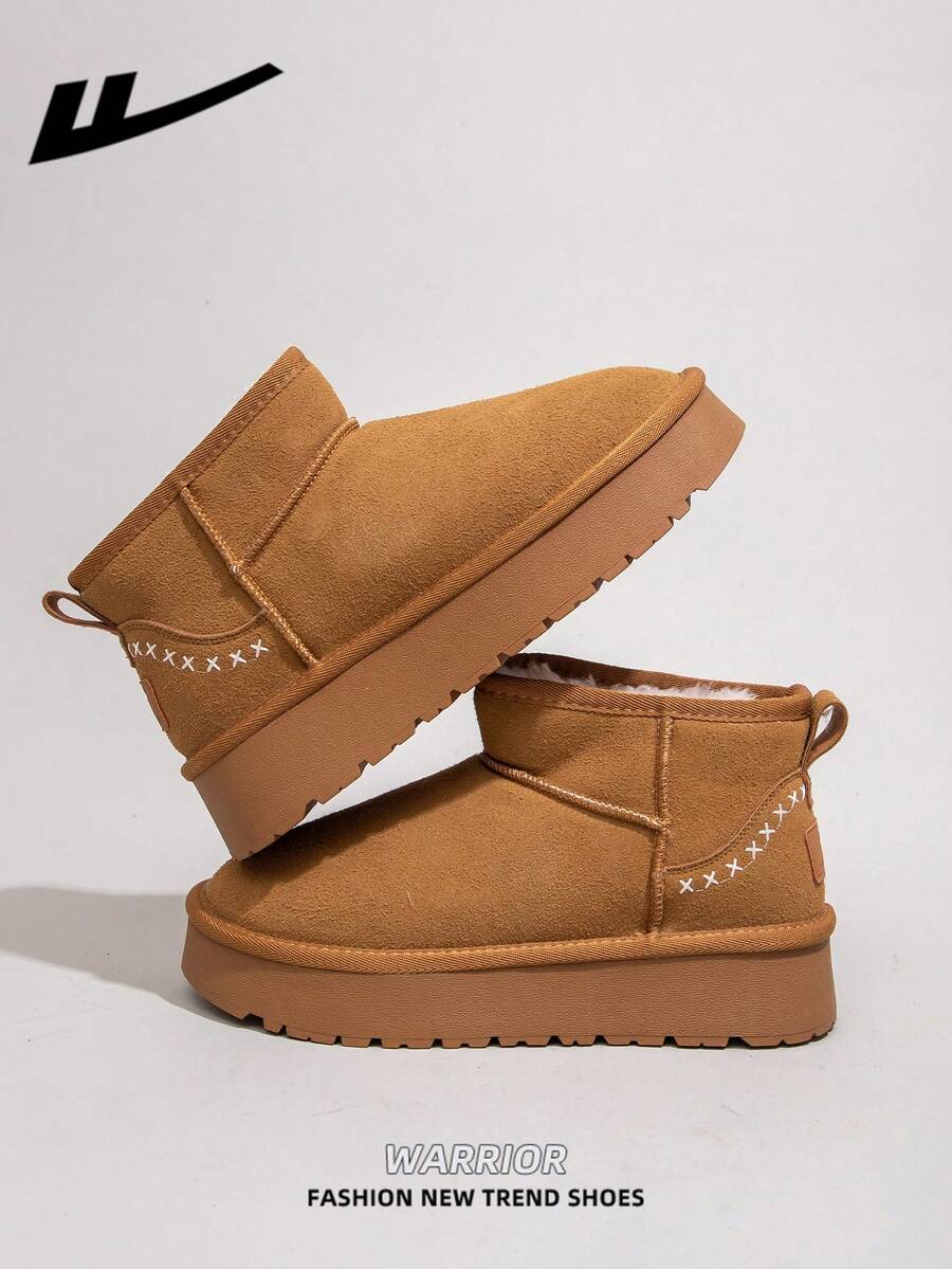 WARRIOR 1 Pair Women's Warm Thick Snow Boots, 2025 Autumn/Winter New Arrival, Tube Design, Thick Sole, Fashionable Short Tube Boots, Slip-On, Outdoor Winter Shoes