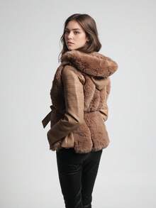 Women's Winter Jacket with Soft Faux Fur Collar and Waist Belt – Perfect for Chilly Days. A must-have for winter wardrobe! - 卡其色 - 查看 9