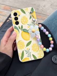 1 pièce Étui de téléphone antichoc à couverture intégrale avec motif de fleurs séchées et de citron en TPU blanc et 1 pièce de dragonne à fleurs blanches compatible avec les étuis de téléphone assortis/étuis de téléphone amusants/étuis de téléphone Android/étuis de téléphone/étuis de téléphone/étuis de téléphone OPPO/étuis de téléphone A14/A54/A52/A31 4G/A23/étuis de téléphone Redmi Note 8 Pro/Note 11 Pro 4G/Note 12 4G/étuis de téléphone OPPO A54 - Multicolore - Voir 4
