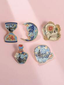 Set de 5 piezas de pines esmaltados con diseños de la Noche Estrellada, pintura al óleo de Van Gogh, broches, insignias de solapa, regalos de joyería de arte divertido con animales para niños y amigos