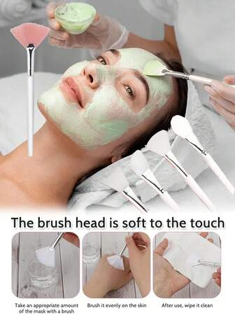 Mjuk fläktborste ansiktslera ansiktsmask skönhetsverktyg adapterborste, flexibel borste, fläktborste makeupverktyg, lämplig för sovande ansiktsmask ansiktslera, mjuk exfolierande borste, med ergonomiskt handtag, slitstarka plastborst, för hudvård, makeup-applikationer och användning av frisörer, hudvårdsverktyg, smal borstdesign, släta borst