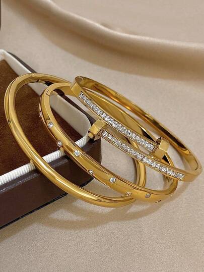 18K 镀金不锈钢优雅金钻石手镯镶嵌锆石，适合女士、妈妈礼物、圣诞节、感恩节、万圣节、婚礼珠宝、周年纪念、情人节、波西米亚风珠宝、日常派对生日礼物、伴娘礼物、骄傲配饰