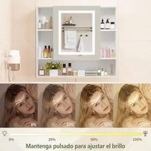 Espejo para botiquín con luz LED, Armario de Almacenamiento para baño montado en la Pared, Armario con Espejo de tocador Estilo Granja para baño, 70 x 13,5 x 62 cm - Blanco - Ver 5