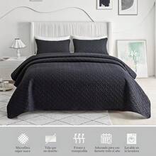 NANWEI Colcha Ligera Relieve con 2 Fundas de Almohada, Edrecolcha para Cama, Capitonado, Ultra Suave, Hipoalergénico (Blanco, King) - Negro - Ver 6