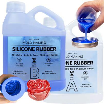 用于模具制作的快速固化硅橡胶 - 1:1 混合食品液体橡胶，用于树脂铸造、蜡、肥皂、DIY 工艺品 - 32 盎司/6.76 盎司（25A 蓝色）