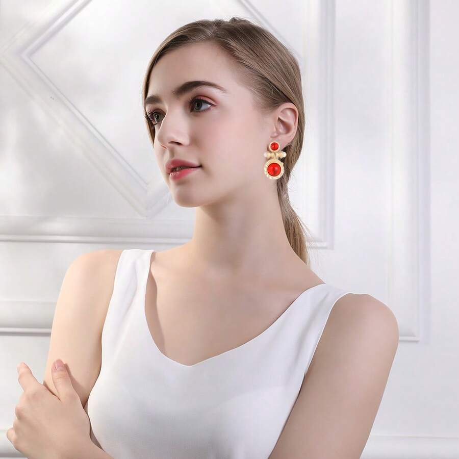 New Vintage Style Hoop Earrings With Pearl & Gemstone, Retro Fashion Earrings For Women, Niche Palace Style