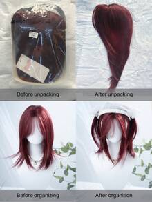alicegarden 1 Tóc giả tổng hợp chịu nhiệt, tóc giả ngắn màu đỏ có mái, dài 20 feet, làm bằng sợi, thích hợp sử dụng hàng ngày, tóc giả mô phỏng tự nhiên - Đỏ - Xem 8